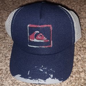 Vtg Quiksilver Screen Printed Logo Snapback Trucker Hat Blue/Gray Made In USA